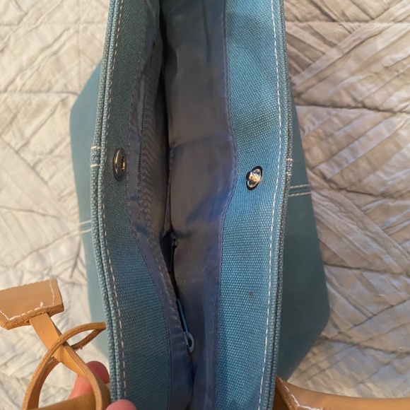 Small Blue Canvas Handbag with Leather Handles - Picture 4 of 6